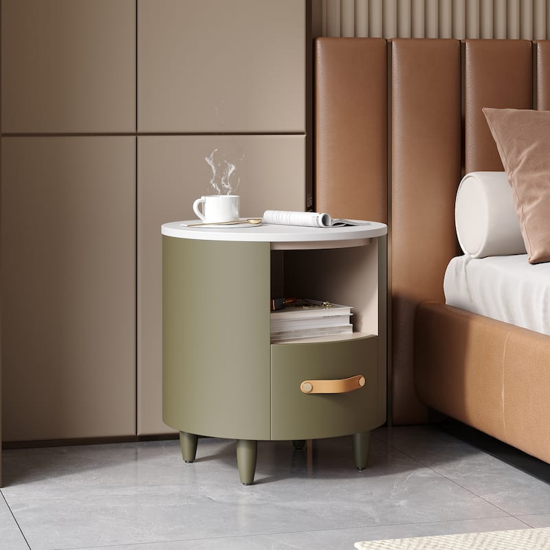 Christopher Knight Home- Gala Round Wood Nightstand with Storage Drawer - Green