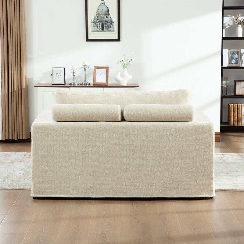 Oversized 56.3" Chaise Lounge Chair Sofa Bed, Chenille Single Couch Floor Boneless Couch with Throw Pillows