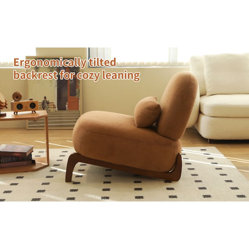 Cute Accent Chair with Solid Wood Legs, Velvet Living Room Chair with Soft Cushion, Cozy Bedroom Chair