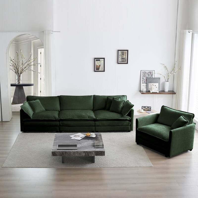5-Seat Chenille Sofa Set with Round Arms (3+2 Seater)