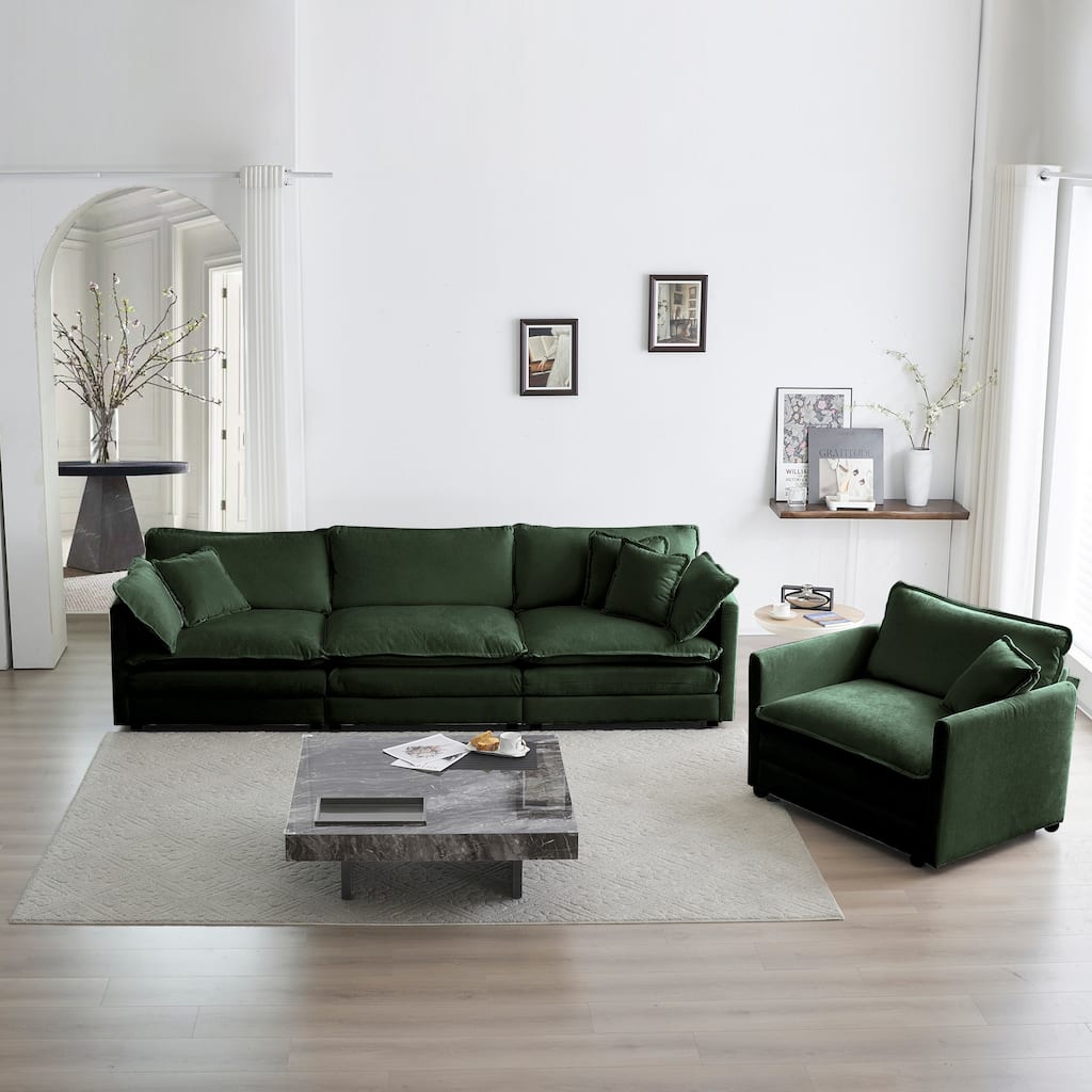 Modern Modular Sectional Sofa Set with Plush Chenille Cushions for Living Room and Bedroom or Home Office Use