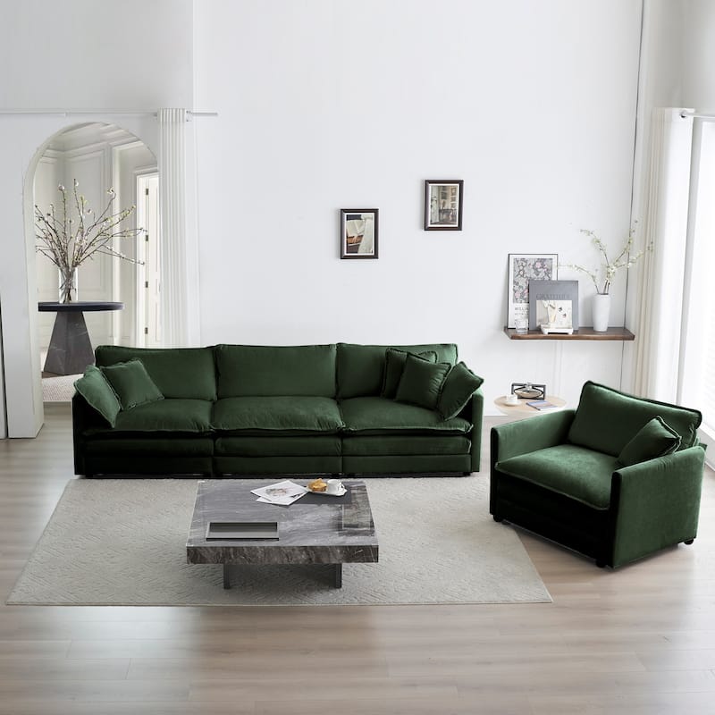 Roomfitters 2-Piece Modular Sofa Set, 3-Seater Deep Seat Couch & Accent Armchair - Green
