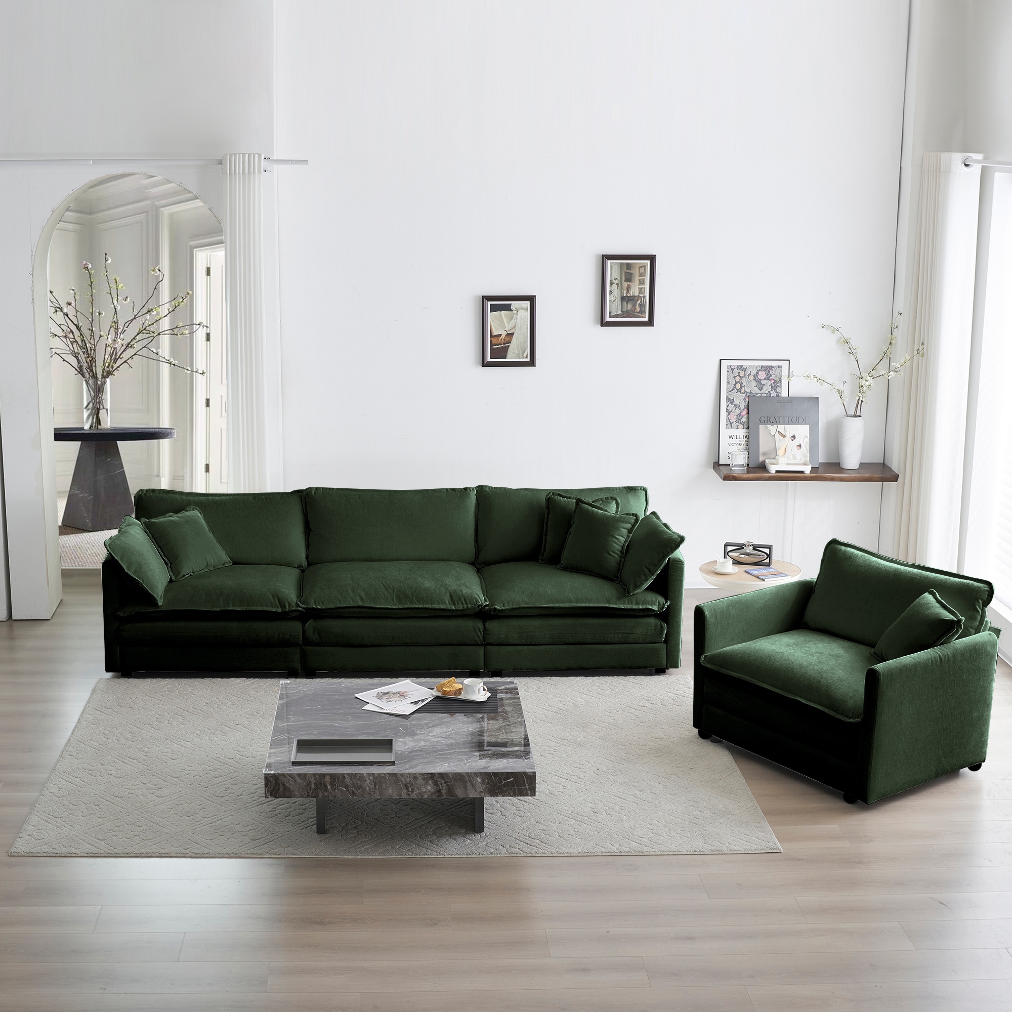 Roomfitters 2-Piece Modular Sofa Set, 3-Seater Deep Seat Couch & Accent Armchair