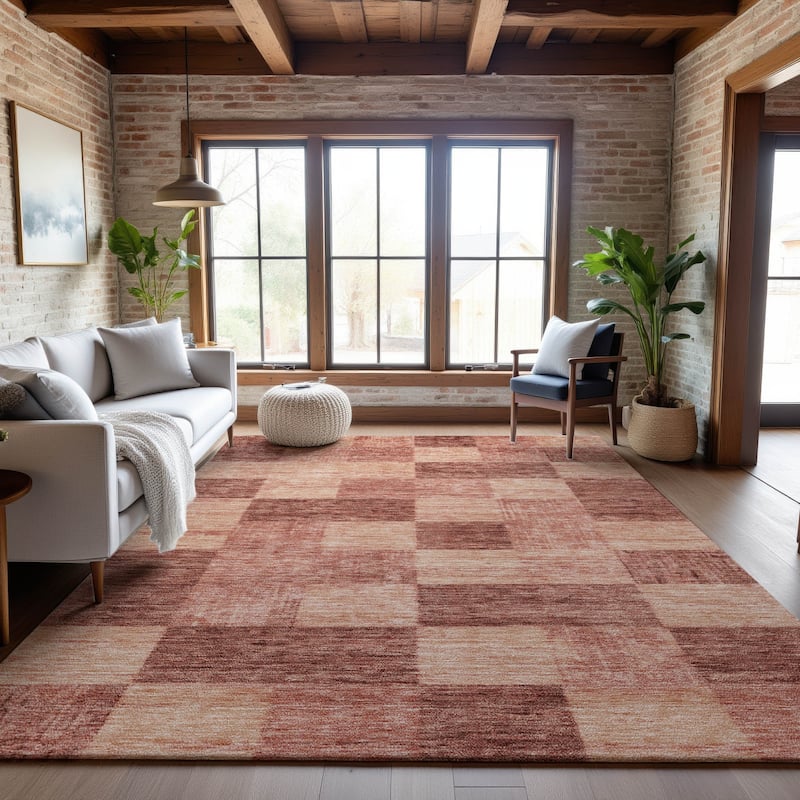 Premium Washable Super Soft Modern Checker Mayfield Rug - Paprika - 10' x 14'