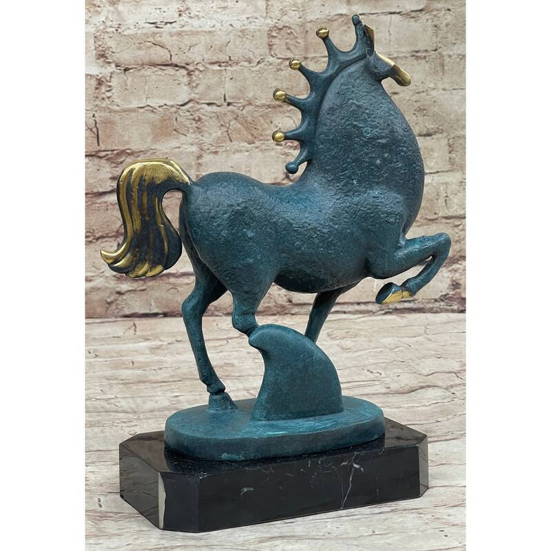 Abstract Modern Artwork Tang Horse Bronze Sculpture Marble Base Figurine Figure