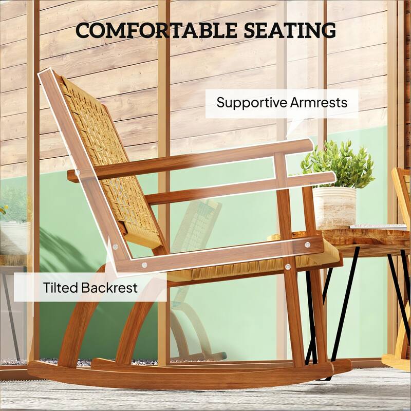 GDFStudio Outdoor Isolde Acacia Wood Rocking Chair with PE Wicker Comfort Set of 2