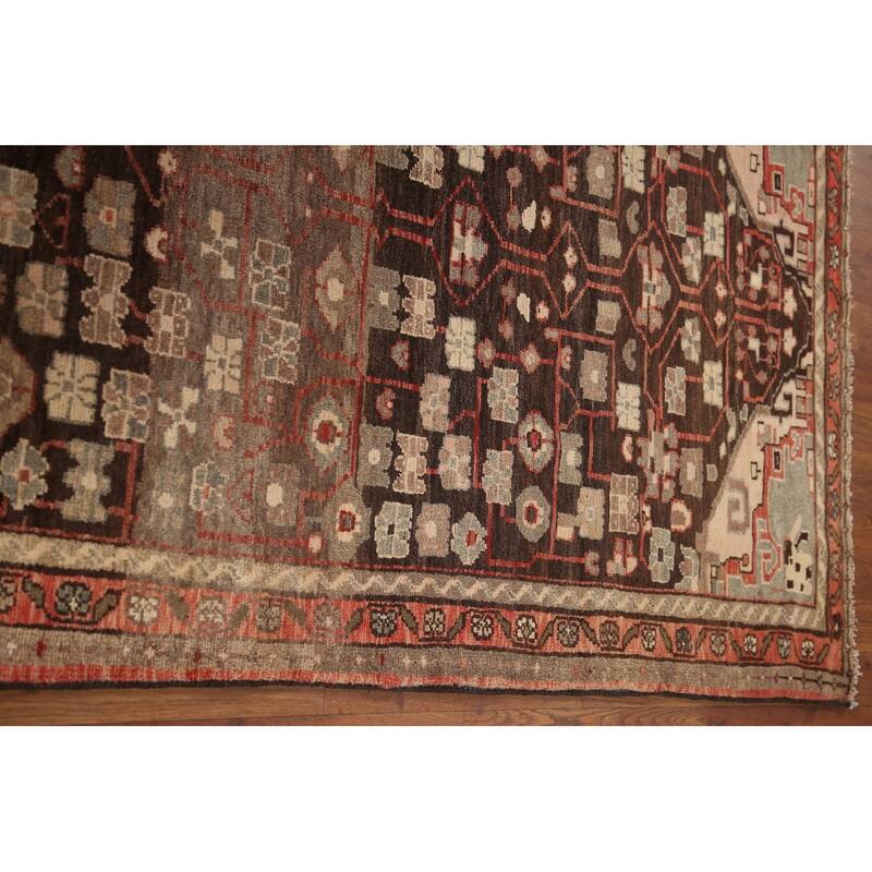 Hand Knotted Oriental 100% Wool Carpet Traditional Geometric Brown Malayer Runner Rug - 10' 0'' X 3' 9''