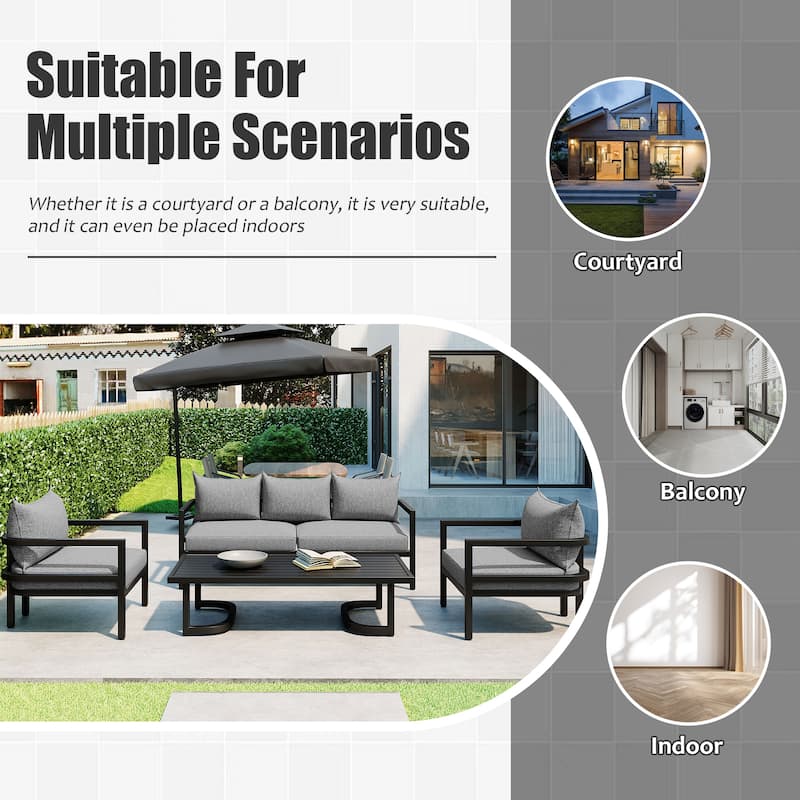 Roomfitters 4-Piece Outdoor Steel Sofa Set with Coffee Table, 3-Seater Couch and 2 Armchairs for Patio Garden
