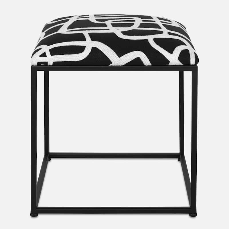 Abstract Style Upholstered Accent Stool - 19.25" - Black and White