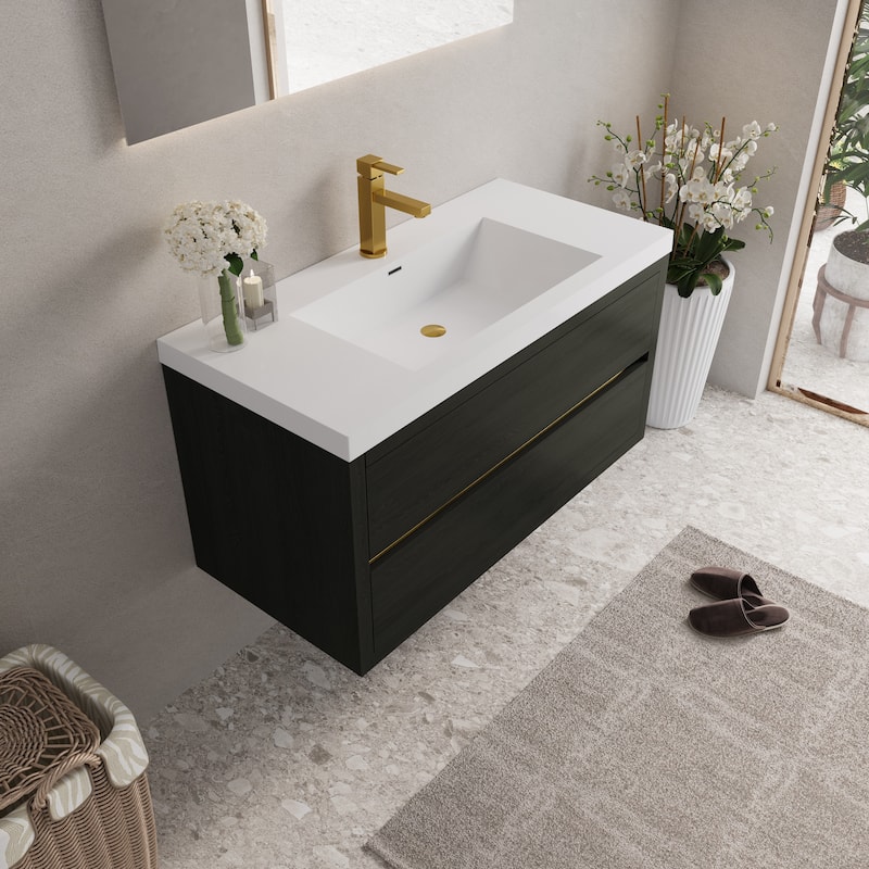 GDFStudio - Daniel Floating Bathroom Vanity with Stone Resin Sink and Soft-Close Drawer Storage