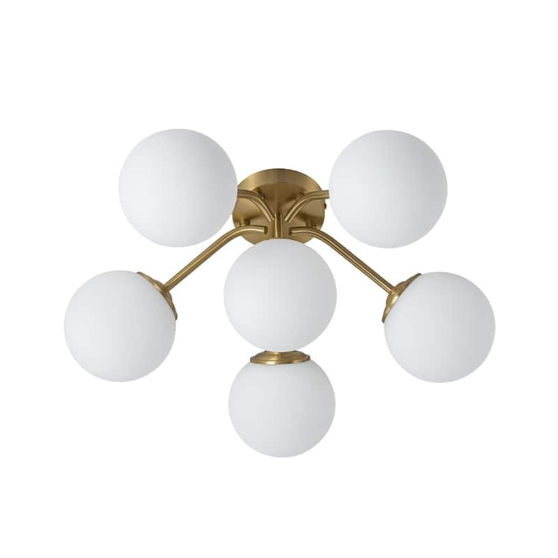 Milky Glass Globe Brass Sputnik Bubble Ceiling Light - 30in Chandelier