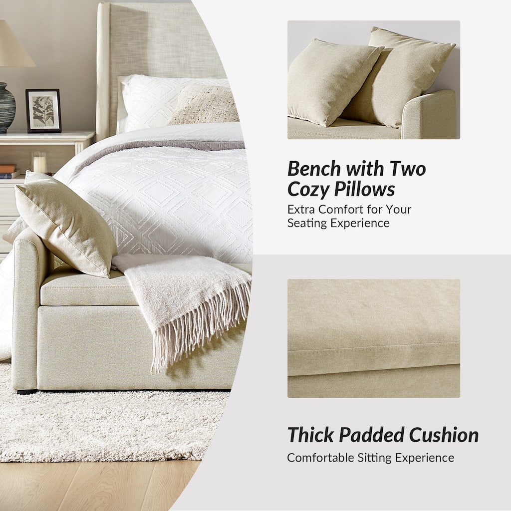 Franco Modern Upholstered Storage Bench with Two Throw Pillows and Thick Padded Cushion