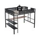 preview thumbnail 13 of 13, Black Full Size Metal Stell Loft Bed with Desk, Shelves, Noise-free Wood Slats and Comfortable Textilene Guardrail