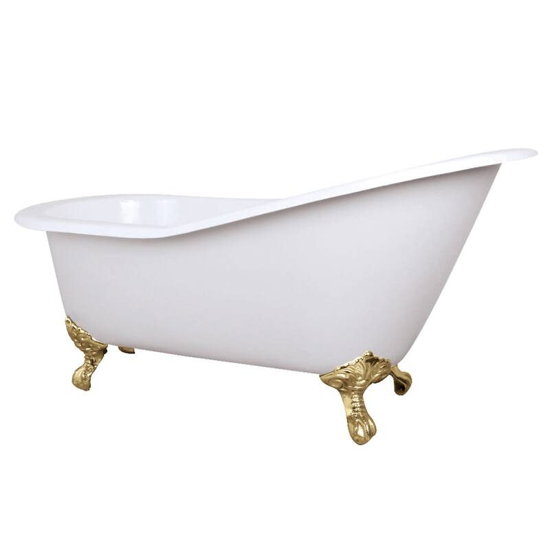 Kingston Brass Aqua Eden 61" Clawfoot Cast Iron Soaking Tub with - White / Polished Brass Feet
