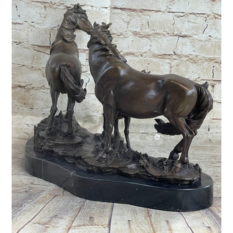 Signed Mene Horse Family Bronze Sculpture Art Deco Marble Base Figurine Figure