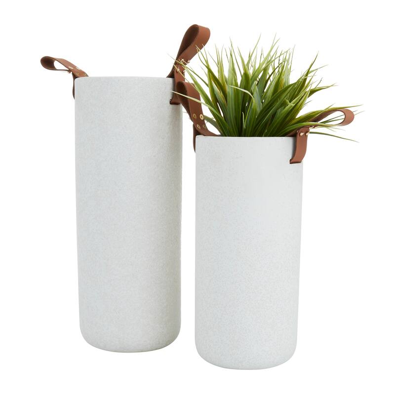 CosmoLiving by Cosmopolitan Ceramic Vase with Leather Handles (Set of 2) - White or Black