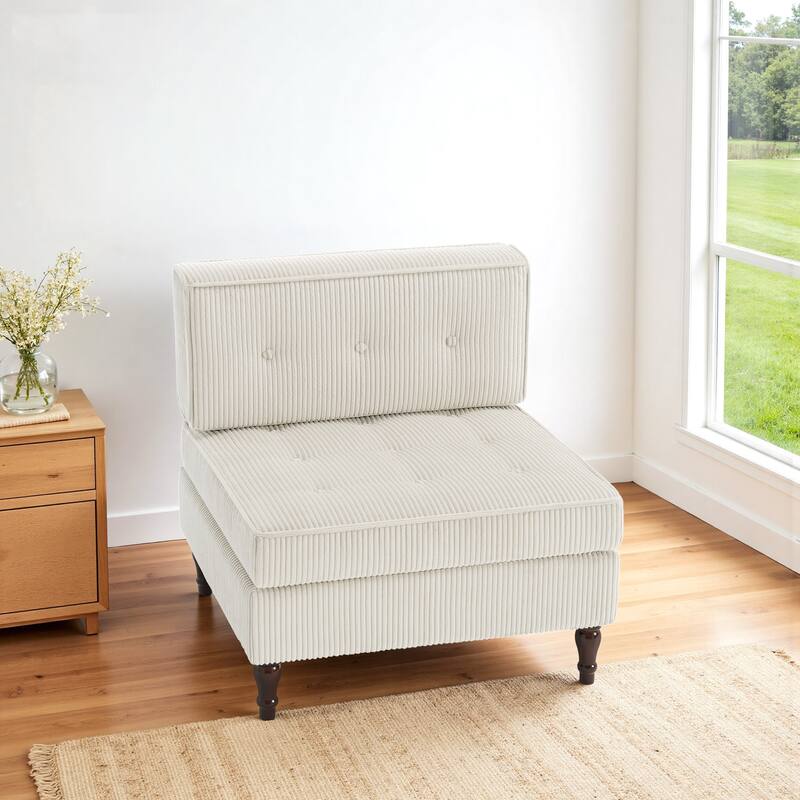 32.57" W Upholstered Corduroy Armless Accent Chair - Beige
