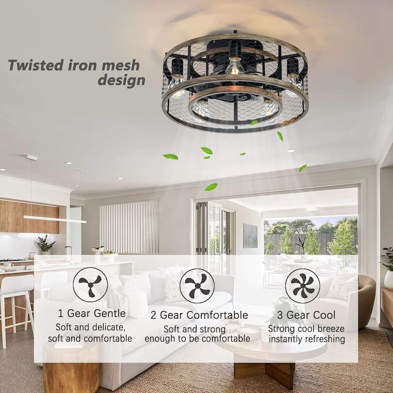 20" Ceiling Fan With Remote Control, Quiet Motor Fan Light, Indoor Iron Chandelier Ceiling Fan - Matte Black
