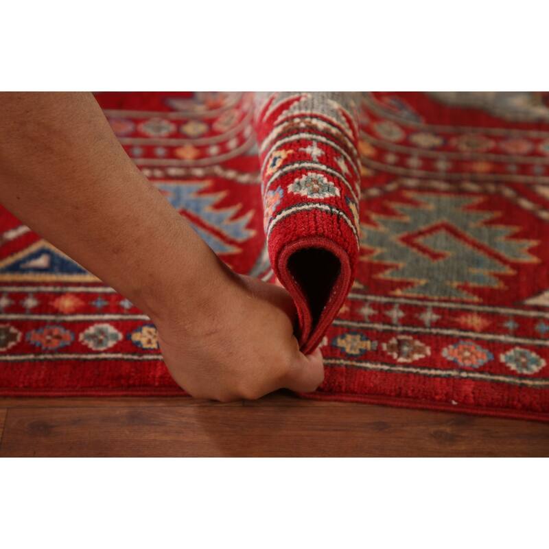 All-Over Geometric Kazak Living Room Area Rug Handmade Wool Carpet - 6'4" x 9'7"