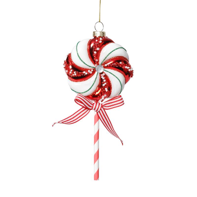 Glass Lollipop Christmas Ornaments, 6 Hanging Pieces (3 Sets of 2)
