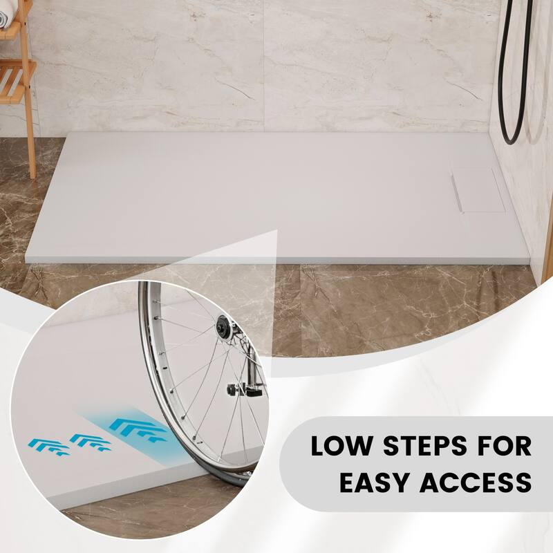 SMC Alcove Shower Pan Base with Reversible Drain, Low Profile, Wheelchair Access, Slip-Resistant, cUPC Certified