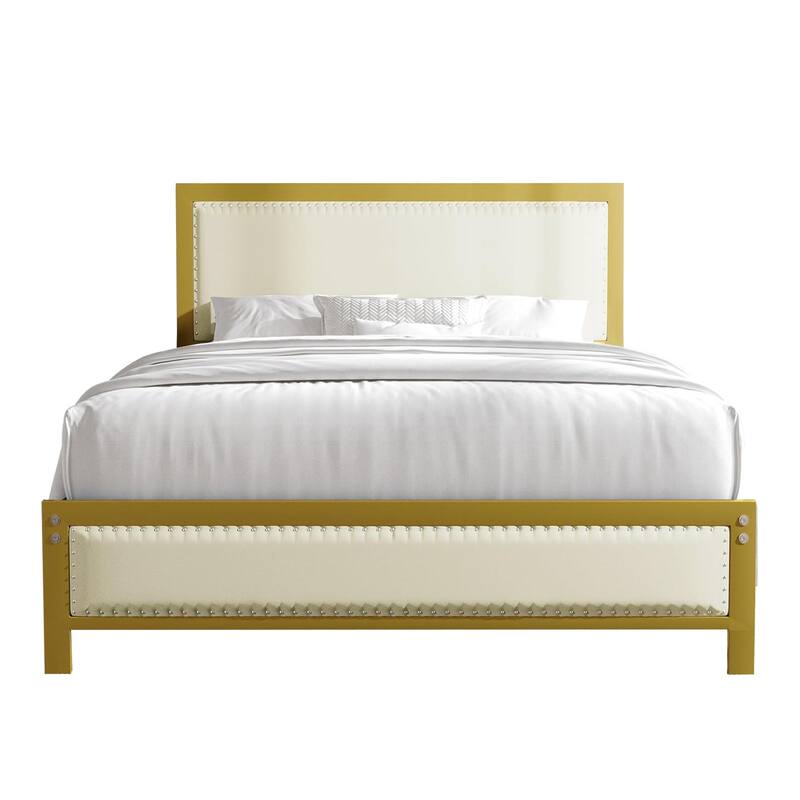 VECELO Bed Frame with Upholstered Linen Headboard and Footboard, Heavy-Duty Platform with Strong Metal Slats
