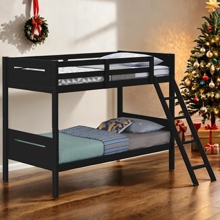 Wooden Versatile Twin over Twin Bunk Bed with Built-in Ladder for Bedroom