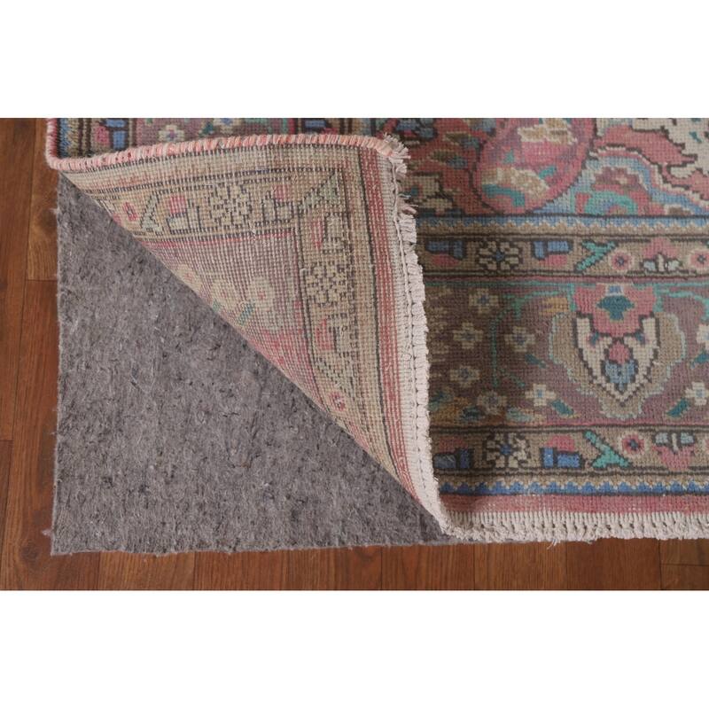 Hand Knotted Oriental 100% Wool Carpet Traditional Floral Pink Tabriz Area Rug - 9' 10'' X 6' 7''