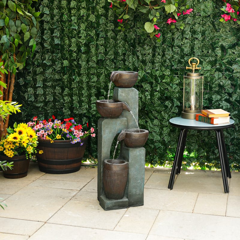 31" 4-Tier Bowl Fountain w/ LED, Garden Feature, Gray