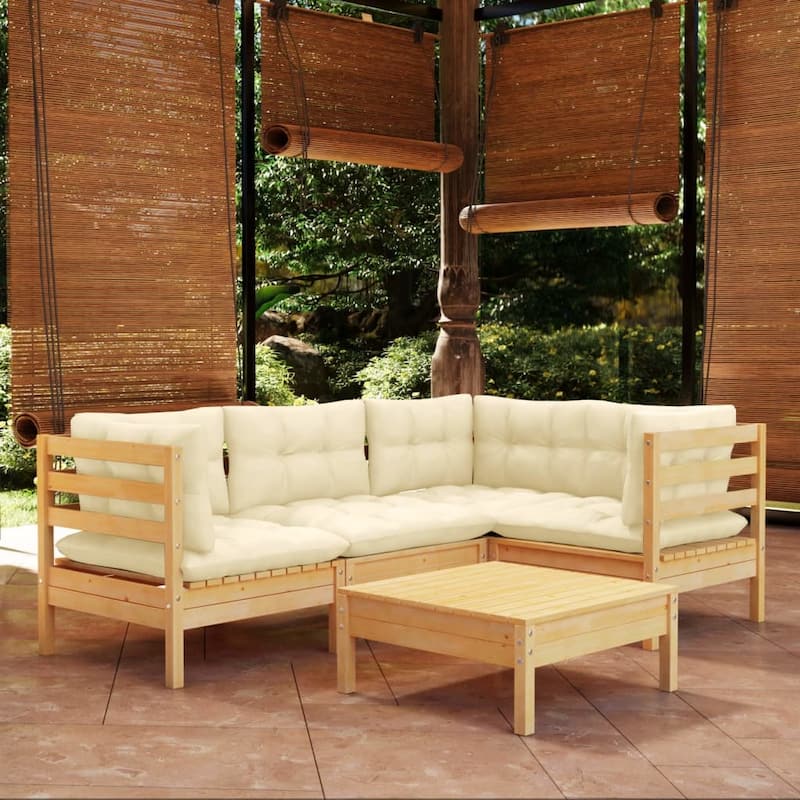 vidaXL Solid Pinewood Patio Lounge Set 5 Piece with Cushions Multi Colors - 25" x 25" x 24.6"