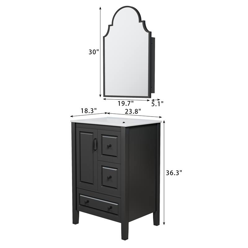 Bathroom Vanity Set with Arched Medicine Cabinet 24-Inch Vanity with Countertop