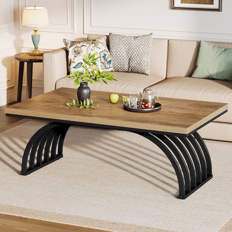 Wood Coffee Table, 47-Inch Rustic Rectangular Center Tea Table