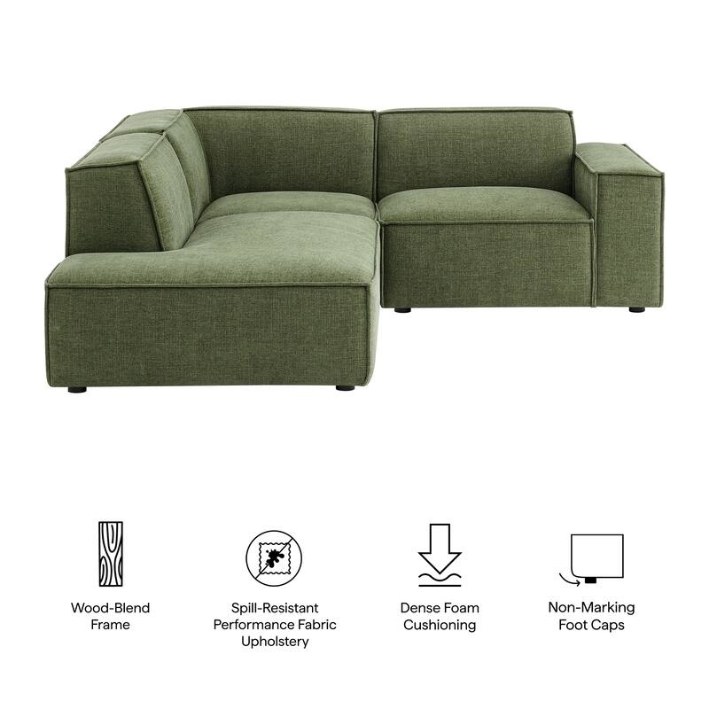 Restore 3-Piece Performance Fabric Upholstered Modular L-Shaped Sectional Sofa
