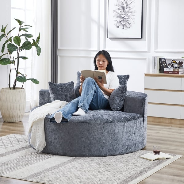 Modern Chenille Upholstered Leisure Chair Round Single Sofa, Oversized Sleeper Couch Accent Chair for Living Room Bedroom, Grey - Bed Bath & Beyond