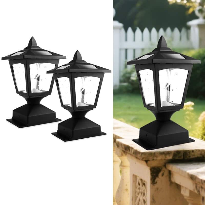 Solar Post Cap Lights for 4x4 Wood Fence Outdoor LED Deck Lights Garden, Pathway, Yard, Patio Porch Decor - Black