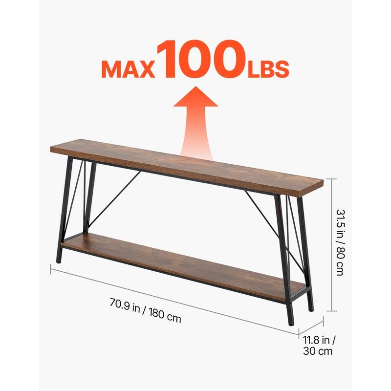 Narrow Console Table with Metal Frame, 70.9" Entryway Table - 70.9 x 11.8 x 31.5 in
