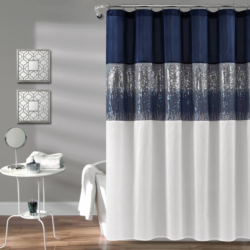 Silver Orchid Gregor Abstract Night Sky Two-tone Shower Curtain - 72" x 72" - Navy/White