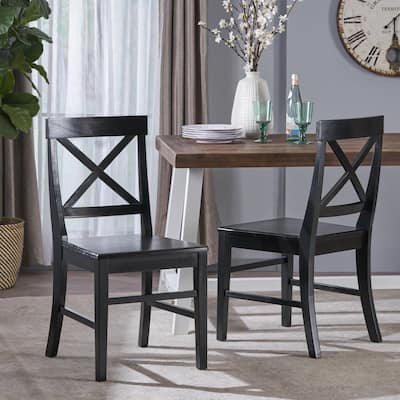 Acacia Wood Dining Chairs Set of 2, Cross Back Chairs (Black )