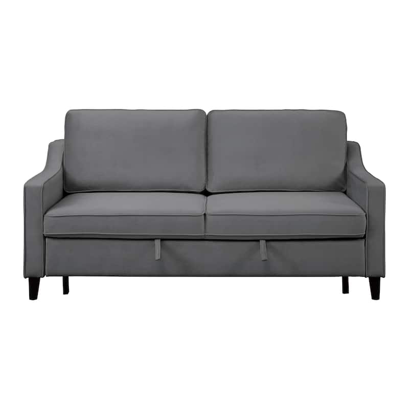 Katy 72 Inch Sleeper Sofa, Convertible Pull Out Bed, Solid Wood Gray Velvet