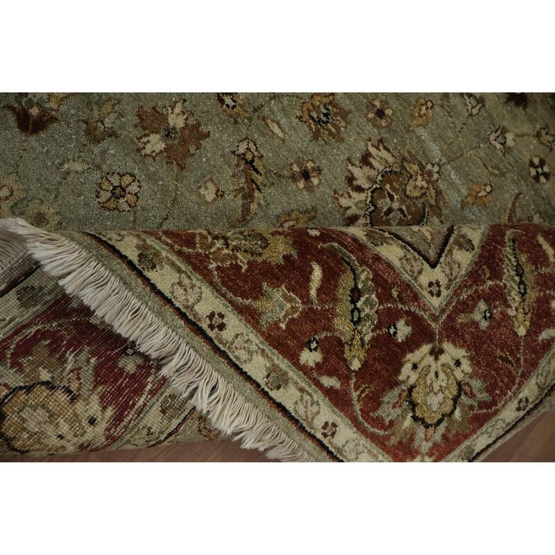 Hand Knotted Oriental 100% Wool Carpet Transitional Floral Green Oushak Area Rug - 8' 0'' X 5' 1''