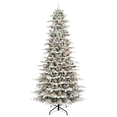 Puleo International 9 ft. Pre-lit Slim Flocked Aspen Fir Tree