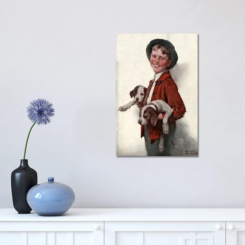 iCanvas "Boy with Puppies" by Norman Rockwell Canvas Print - 18x12x1.5