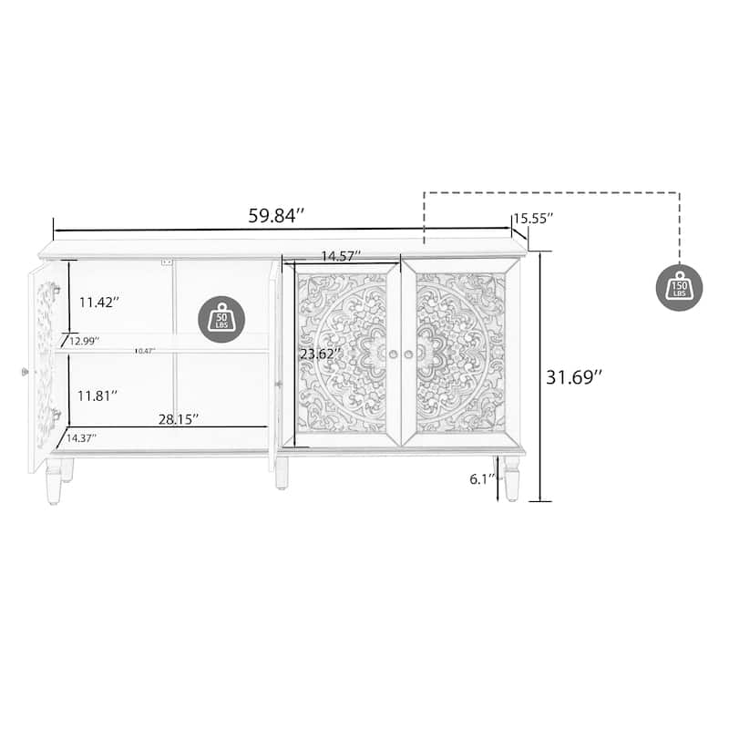GDFStudio - Floral Heritage Antique Farmhouse Wooden Buffet Cabinet with Adjustable Shelves for 65+ Inch TVs