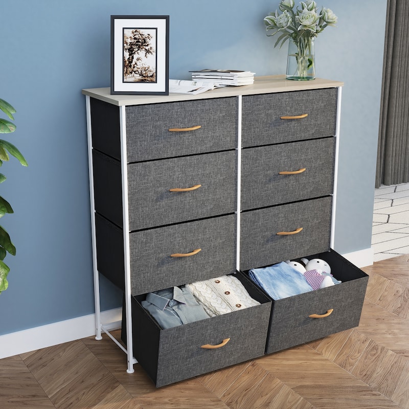 Modern Wide Dresser Storage Tower with 8 Drawers