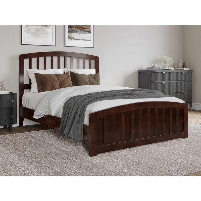 Quincy Solid Wood Low Profile Platform Bed with Matching Footboard - Walnut - Full