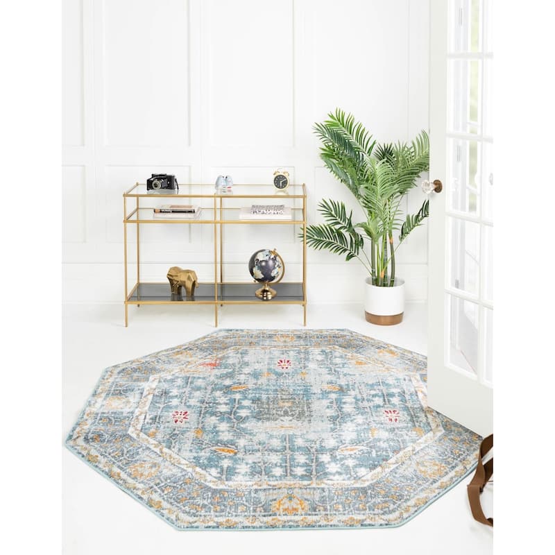 Transitional Laka Collection Area Rug - Blue - 6'x6' Octagon