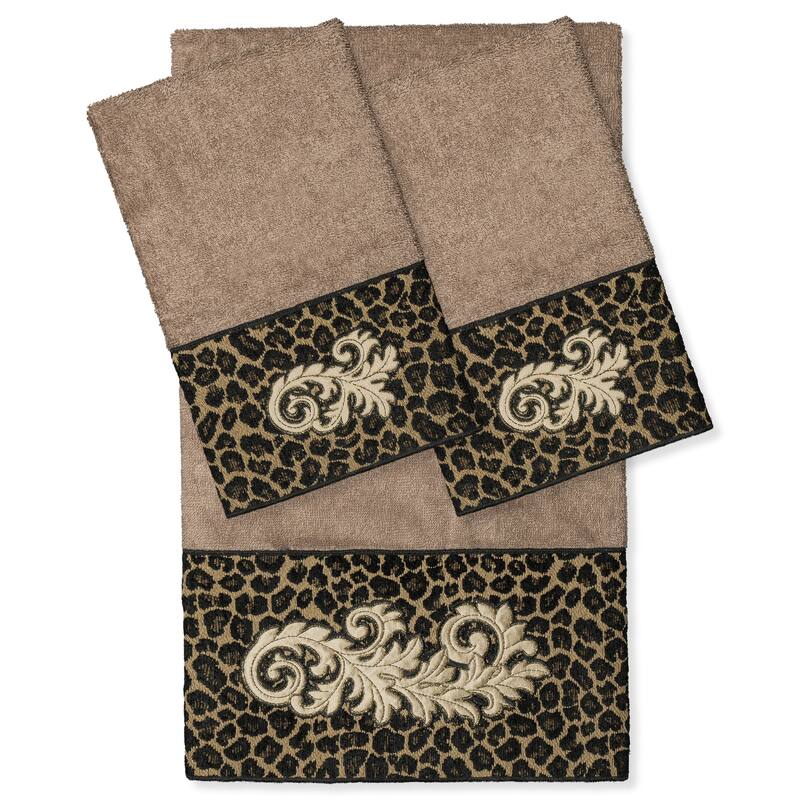Authentic Hotel and Spa 100% Turkish Cotton April 3PC Embellished Towel Set - Latte