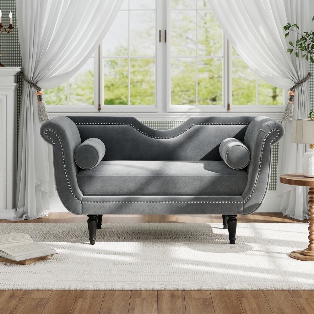 Christopher Knight Home - Velvet Bench with Nailhead Trim & Curved Arms