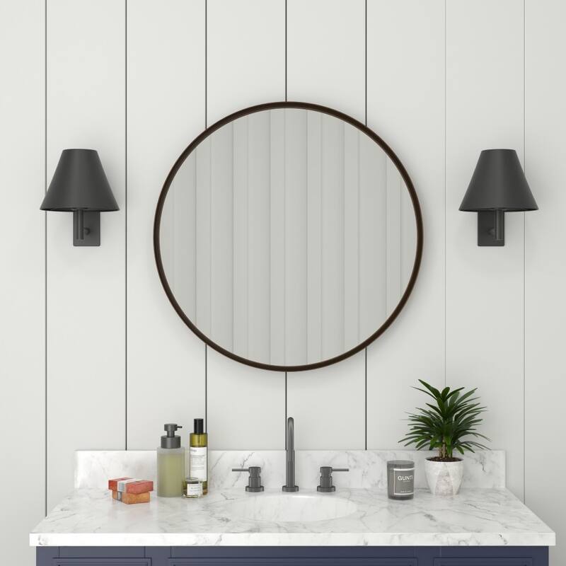 Wall Mount Shatterproof Round Accent Wall Mirror with Metal Frame
