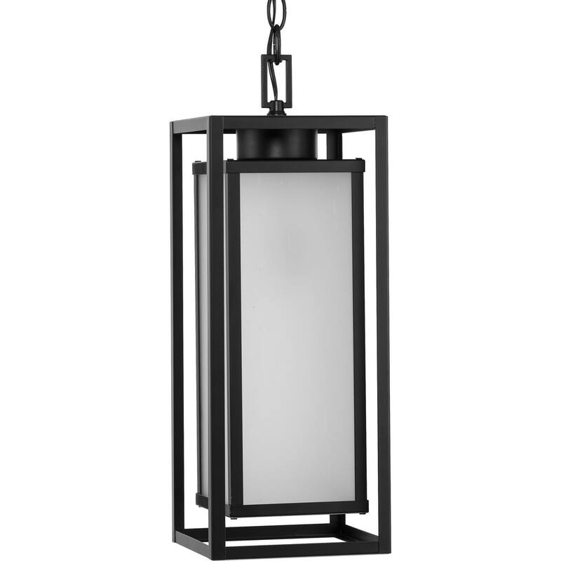 Unison Collection One-Light Matte Black Etched Seeded Glass Contemporary Hanging Lantern - 7 in x 7 in x 19.37 in - 7 in x 7 in x 19.37 in